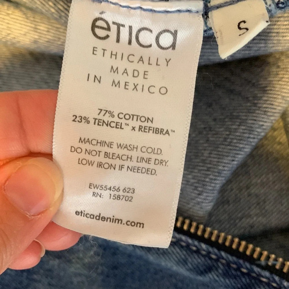 Etica size small zip front zeta denim jumpsuit carpenter cimarron color blue - Picture 14 of 15